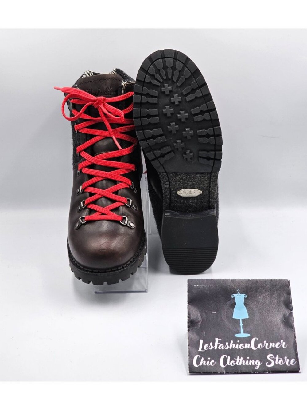 Woolrich Rockies Women's Brown Leather Dark Gray Wool  Hiking Boots Sz 9.5 2908
